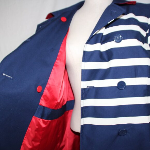 Talbots Petite Breton Nautical Navy White Stripe Peacoat Blazer Jacket Sz Large - Picture 9 of 12